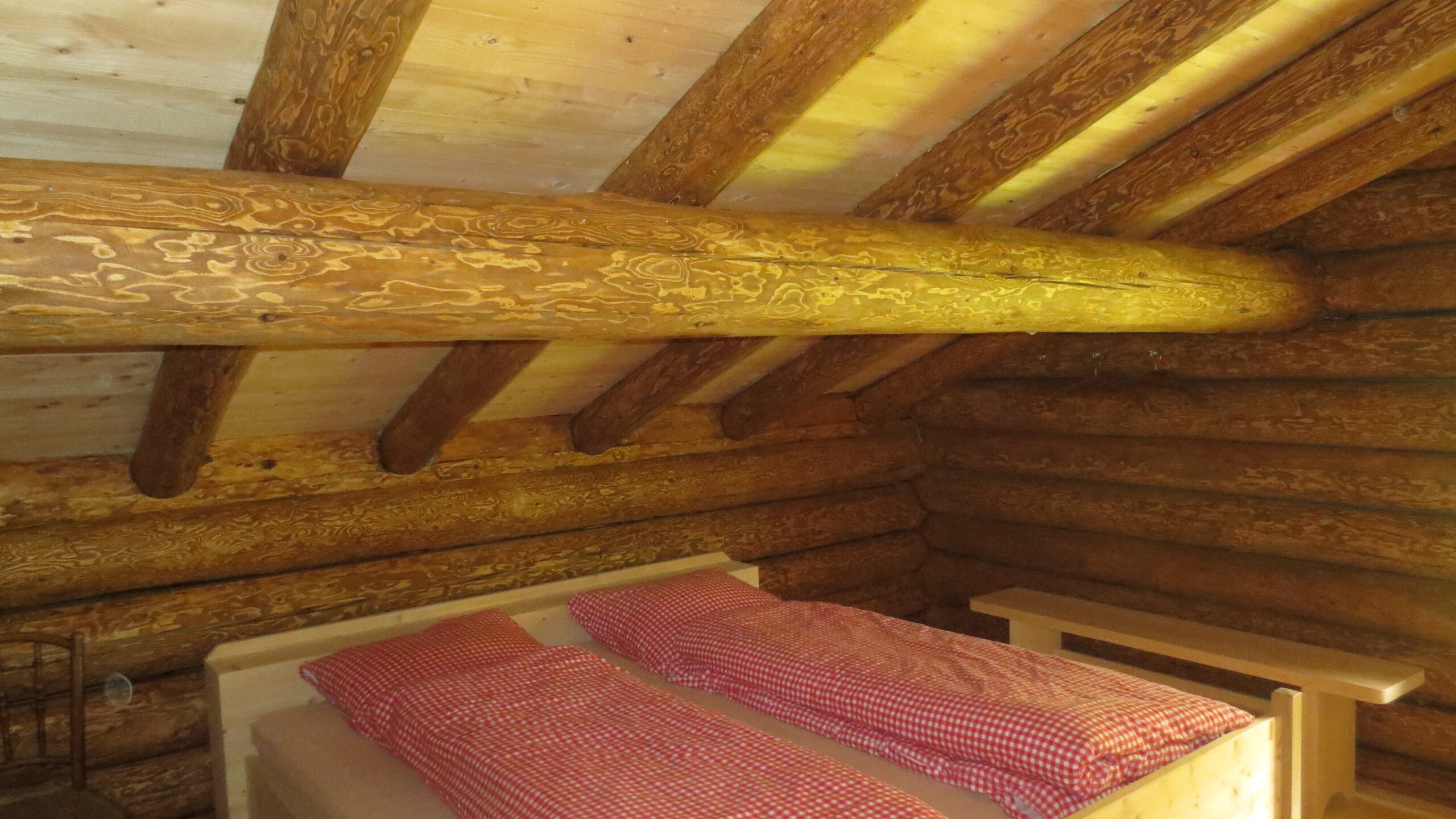 Alphütte / Holzbalken innen abschleifen und lasieren